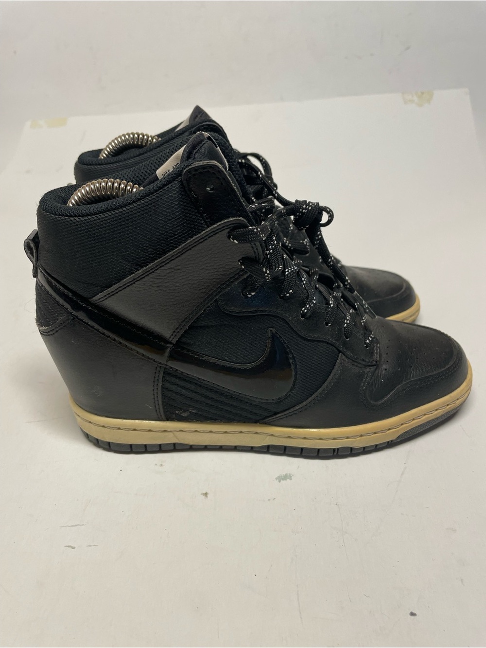 Nike Dunk Sky Hi Shoes Womens US 7 Essential Triple Black Leather Wedge High Top